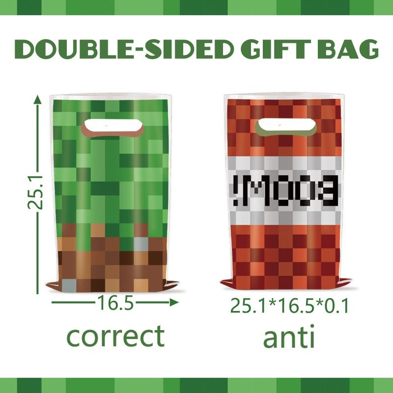 Pixel Square Birthday Party Set – Disposable Tableware & Banner for Kids Minecraft Themed Celebration, Cartoon Block Decor Supplies