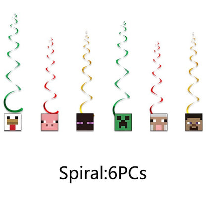 Pixel Square Birthday Party Set – Disposable Tableware & Banner for Kids Minecraft Themed Celebration, Cartoon Block Decor Supplies