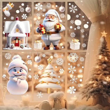 White snowman Christmas window decals