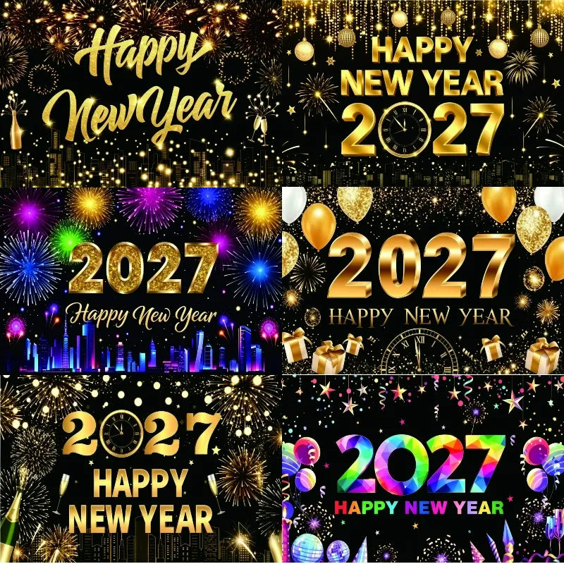 New Year Backdrop Banner, Happy New Year Photo Booth Hanging Wall Decor for NYE Party