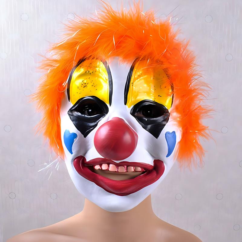 Funny Clown Face Mask with Crazy Hair Wig – Halloween Joker Costume Set for Masquerade Ball, Stage Show & Prank Party