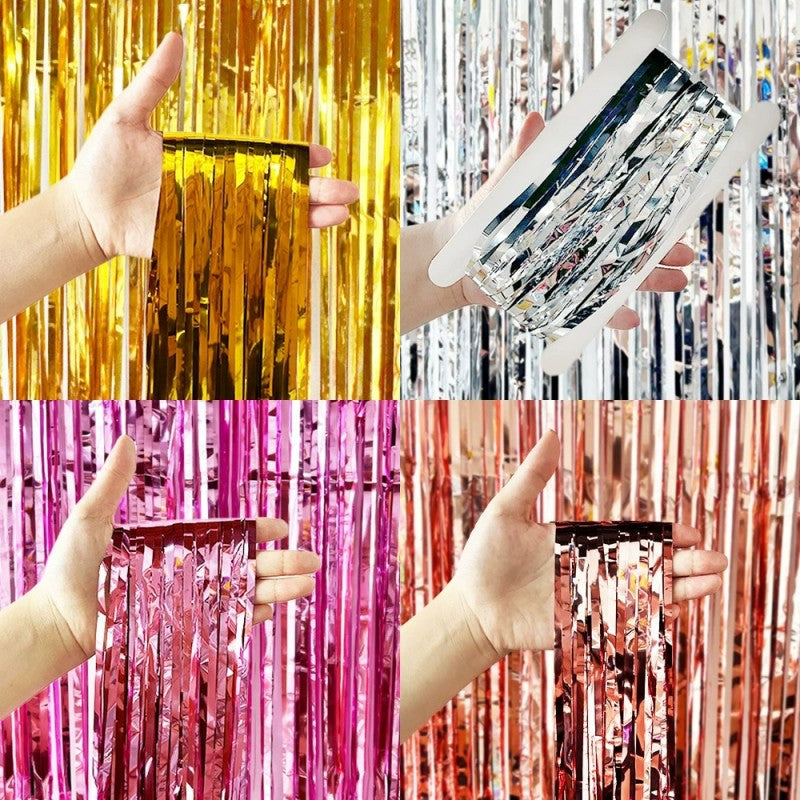 Shiny Tinsel Rain Curtain – Holographic Fringe Door Curtain for Birthday, Wedding & Outdoor Backdrop Decor