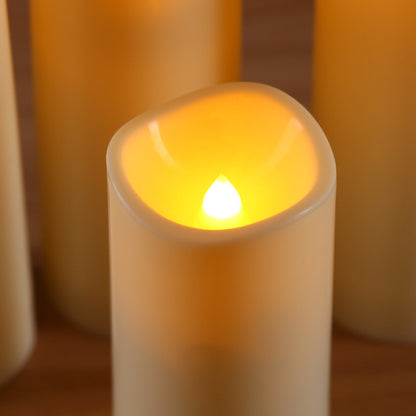 Outdoor waterproof PP LED candle illuminated 3D flame and scalloped edge close-up