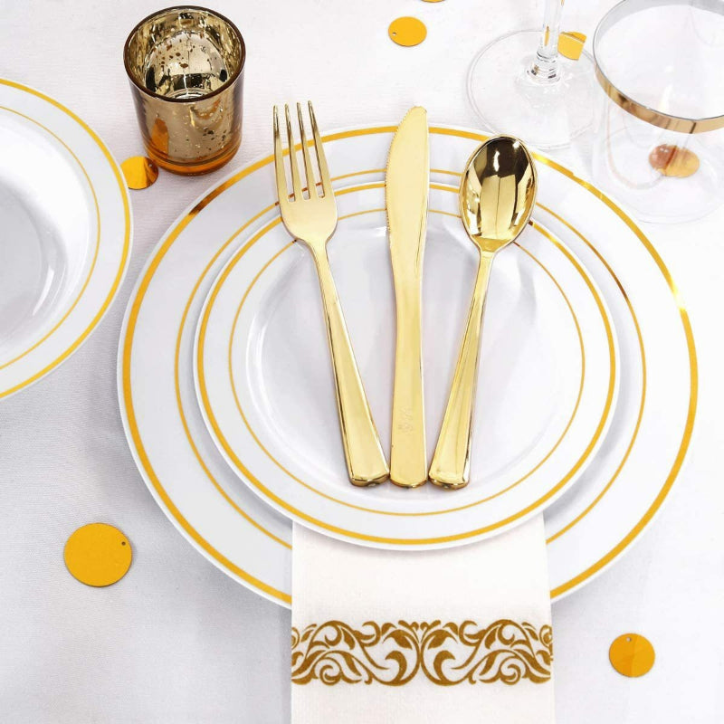 Disposable PS Dinner Plates 6-10.25 Inch - Gold Rim, Food Grade & Rose Gold Finish