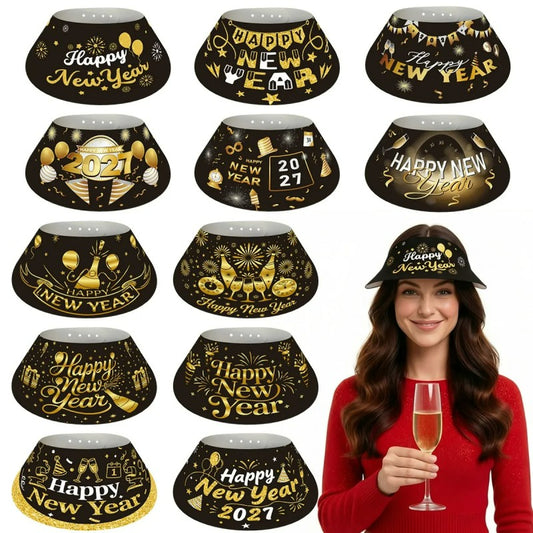 Black & Gold New Year Party Hats – 6 Pack Paper Cone Hats for NYE Celebration, Festive Headwear for 2027 Countdown, Bulk Custom Available