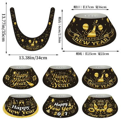 Black & Gold New Year Party Hats – 6 Pack Paper Cone Hats for NYE Celebration, Festive Headwear for 2027 Countdown, Bulk Custom Available