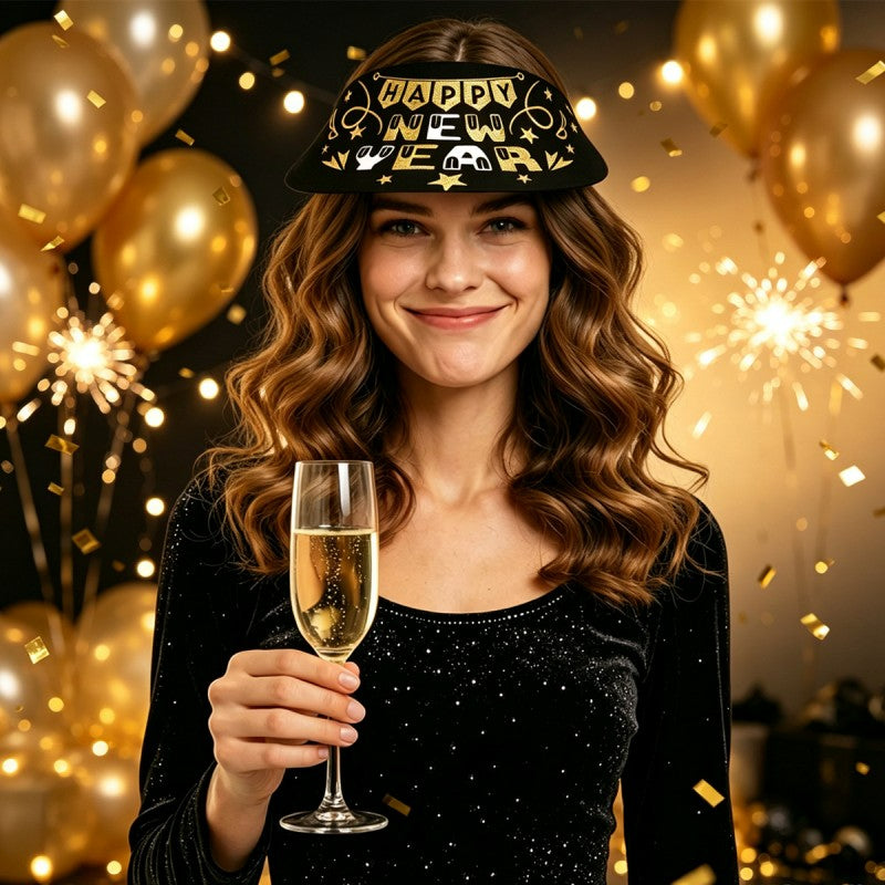 Black & Gold New Year Party Hats – 6 Pack Paper Cone Hats for NYE Celebration, Festive Headwear for 2027 Countdown, Bulk Custom Available