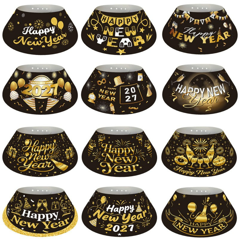 Black & Gold New Year Party Hats – 6 Pack Paper Cone Hats for NYE Celebration, Festive Headwear for 2027 Countdown, Bulk Custom Available