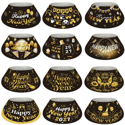 Black & Gold New Year Party Hats – 6 Pack Paper Cone Hats for NYE Celebration, Festive Headwear for 2027 Countdown, Bulk Custom Available