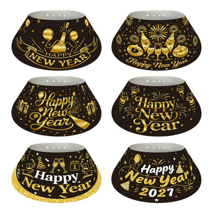 Black & Gold New Year Party Hats – 6 Pack Paper Cone Hats for NYE Celebration, Festive Headwear for 2027 Countdown, Bulk Custom Available