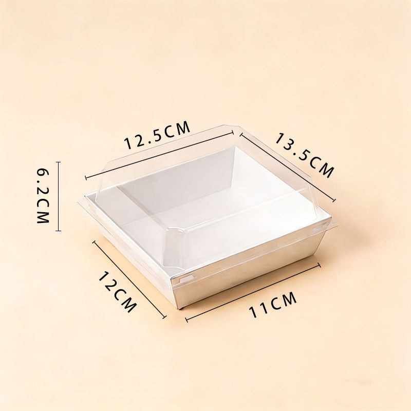 Paper sushi and sandwich box large square white cardboard with clear lid and dimensions
