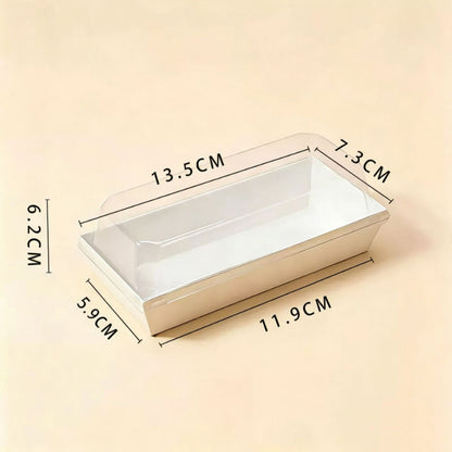 Paper sushi and sandwich box small rectangular white cardboard with clear lid and dimensions
