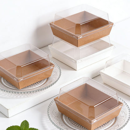 Paper sushi and sandwich box stacked tiered containers with snap-on dome lids