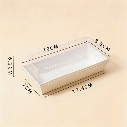 Paper sushi and sandwich box large rectangular white cardboard with clear lid and dimensions