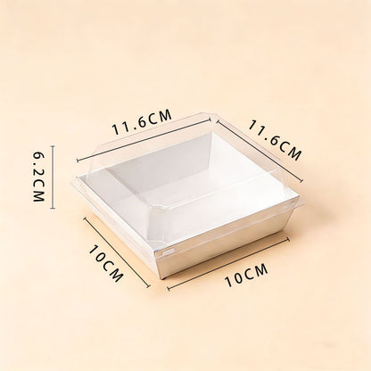 Paper sushi and sandwich box medium square white cardboard with clear lid and dimensions