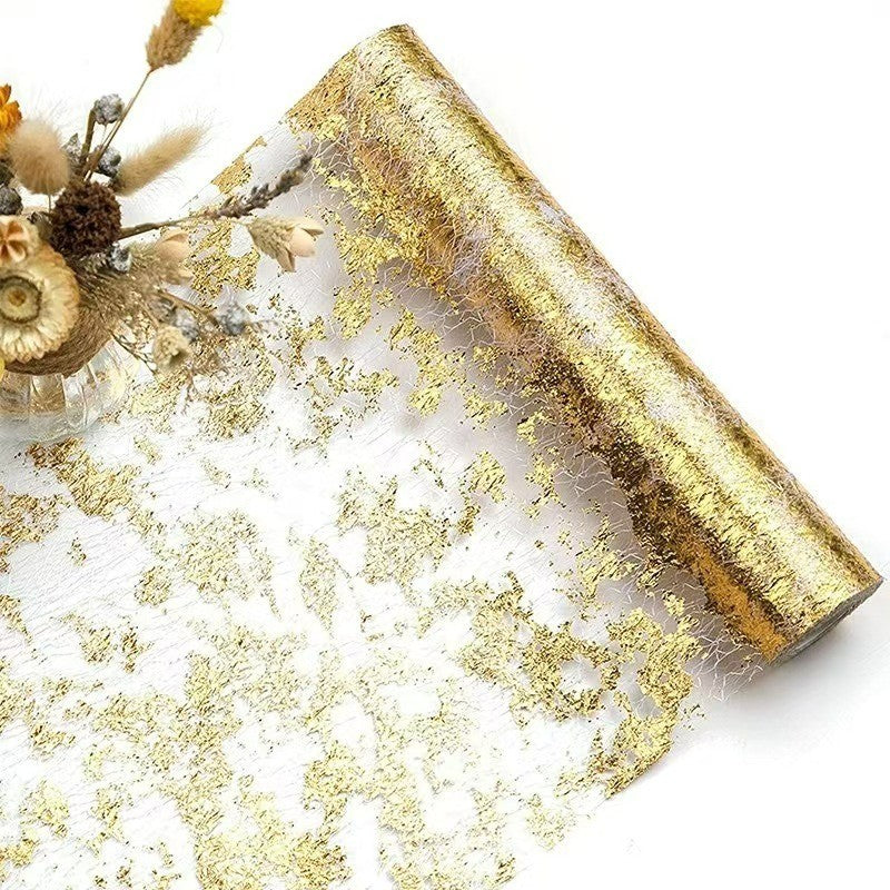 Gold Foil Mesh Table Runner – Disposable Tablecloth for Christmas, Wedding, Party & Halloween Decor (Gold/Silver/Black Gold/Rose Gold, 28cm x 2.75m/5m/10m/15m/20m/30m)