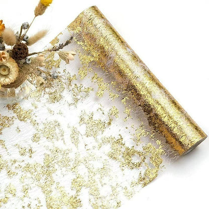 Gold Foil Mesh Table Runner – Disposable Tablecloth for Christmas, Wedding, Party & Halloween Decor (Gold/Silver/Black Gold/Rose Gold, 28cm x 2.75m/5m/10m/15m/20m/30m)