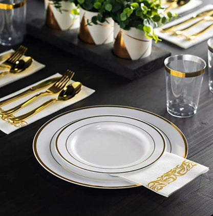 Disposable PS Dinner Plates 6-10.25 Inch - Gold Rim, Food Grade & Rose Gold Finish