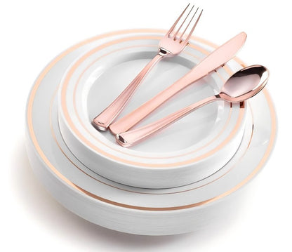 Disposable PS Dinner Plates 6-10.25 Inch - Gold Rim, Food Grade & Rose Gold Finish