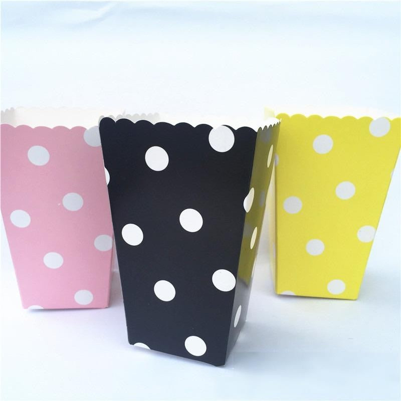 Polka Dot & Stripe Square Popcorn Boxes - Disposable, Bulk for Movie Theaters & Parties