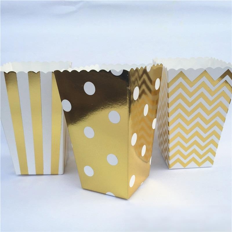 Polka Dot & Stripe Square Popcorn Boxes - Disposable, Bulk for Movie Theaters & Parties