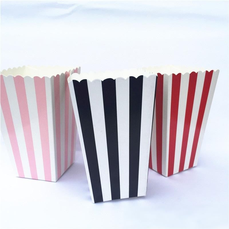 Polka Dot & Stripe Square Popcorn Boxes - Disposable, Bulk for Movie Theaters & Parties