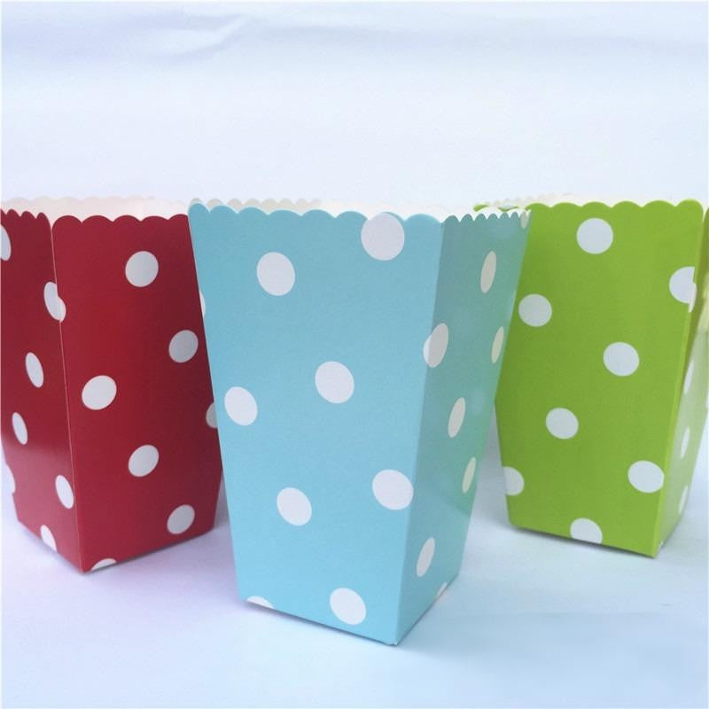 Polka Dot & Stripe Square Popcorn Boxes - Disposable, Bulk for Movie Theaters & Parties