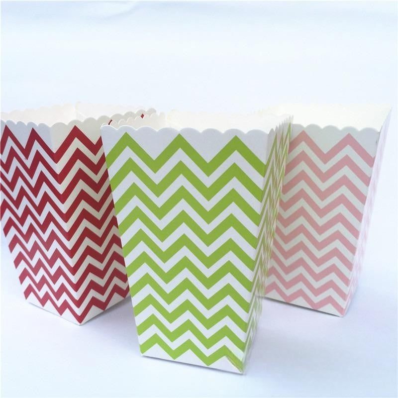 Polka Dot & Stripe Square Popcorn Boxes - Disposable, Bulk for Movie Theaters & Parties