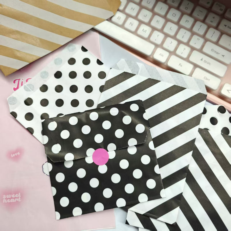 Kraft paper favor bag black polka dot and chevron stripe patterns