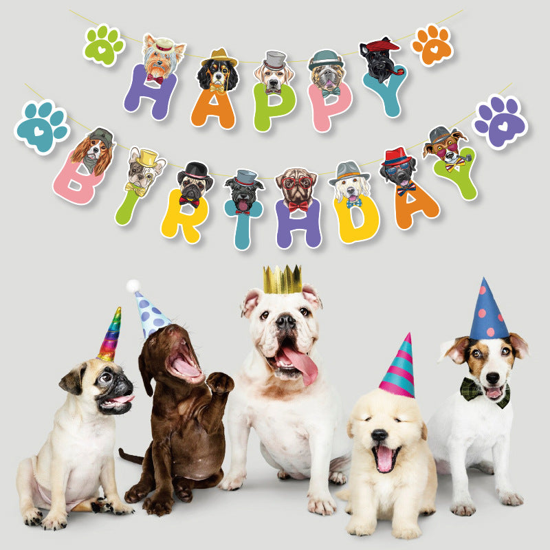 Dog Birthday Banner with Happy Birthday Letters – Paw Print Pet Party Bunting, Hanging Flag for Puppy’s First Birthday, Photo Prop & Decor