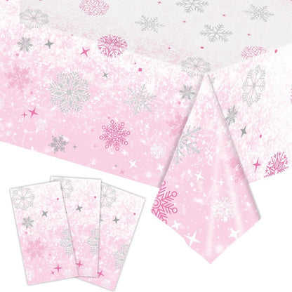 Pink snowflake Christmas tablecloth