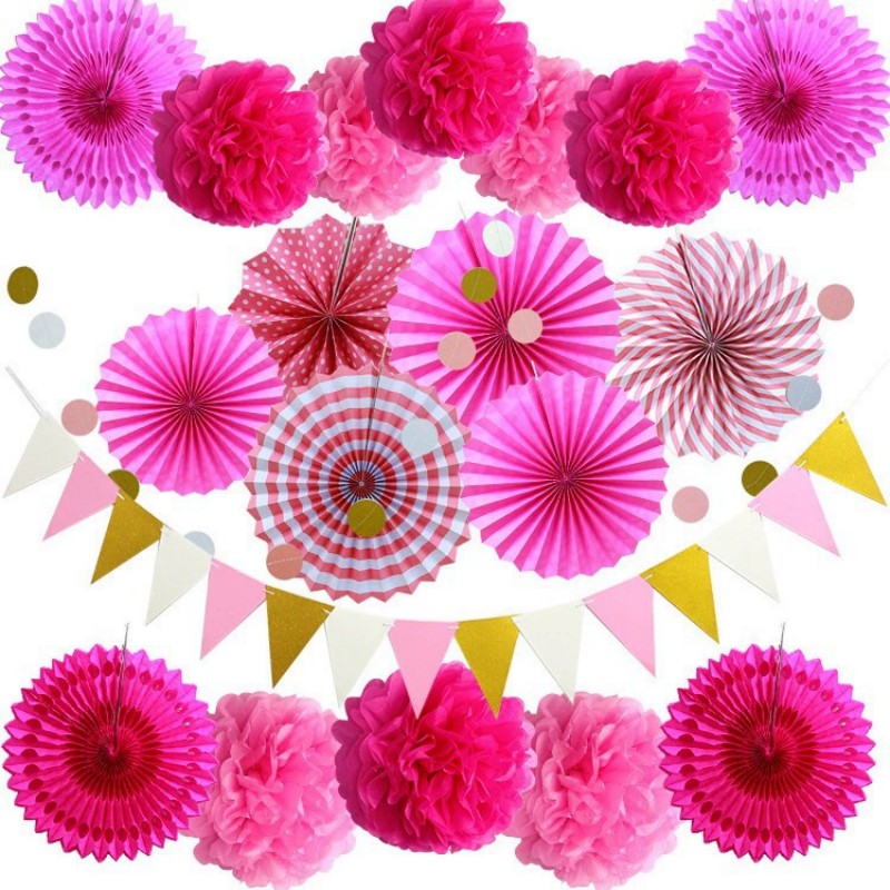 Folding Paper Fan & Triangle Bunting Set – Easter Halloween Party Supplies, Wedding Window Decor, Birthday Banner & Hanging Fans