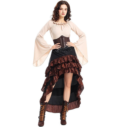 Artistic Halloween Dress – High-Low Hem Ruffle Slip Dress, Vintage Burgundy Velvet Long Gown for Party & Photoshoot