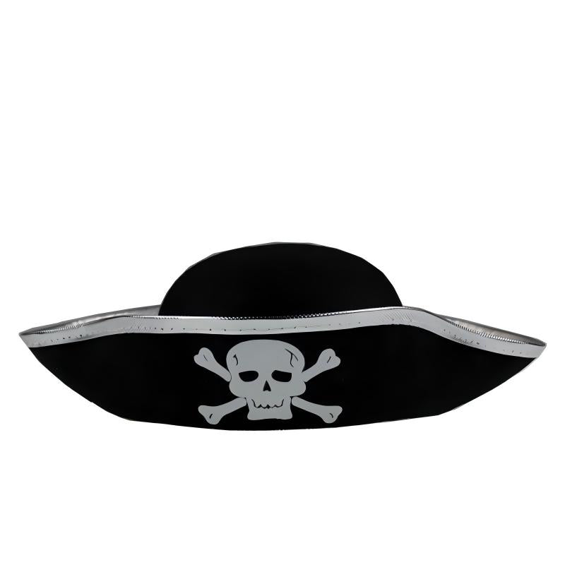 Pirate Captain Hat & Zorro Hat – Halloween Costume Accessory for Adults & Kids (Black Round / Silver/Gold Skull & Pumpkin / Lace Captain / Adult & Kid Sizes)