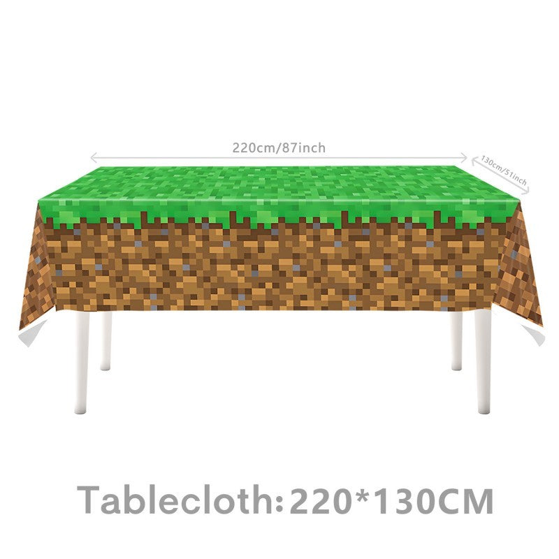 Pixel Square Birthday Party Set – Disposable Tableware & Banner for Kids Minecraft Themed Celebration, Cartoon Block Decor Supplies
