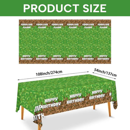 Pixel Square Birthday Party Set – Disposable Tableware & Banner for Kids Minecraft Themed Celebration, Cartoon Block Decor Supplies