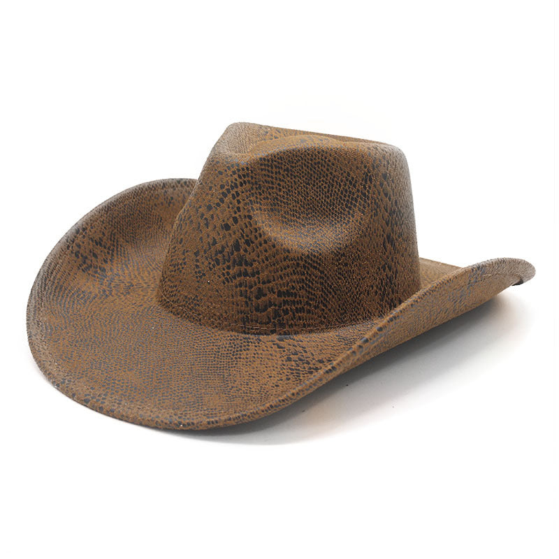 Plain cracked pattern cowboy hat in khaki 03