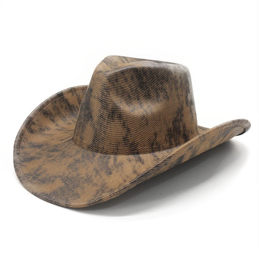 Plain cracked pattern cowboy hat in khaki with distressed texture