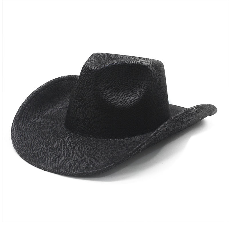 Plain cracked pattern cowboy hat in black 03