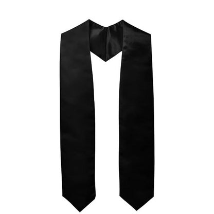 Satin graduation stole solid black fabric flat front view