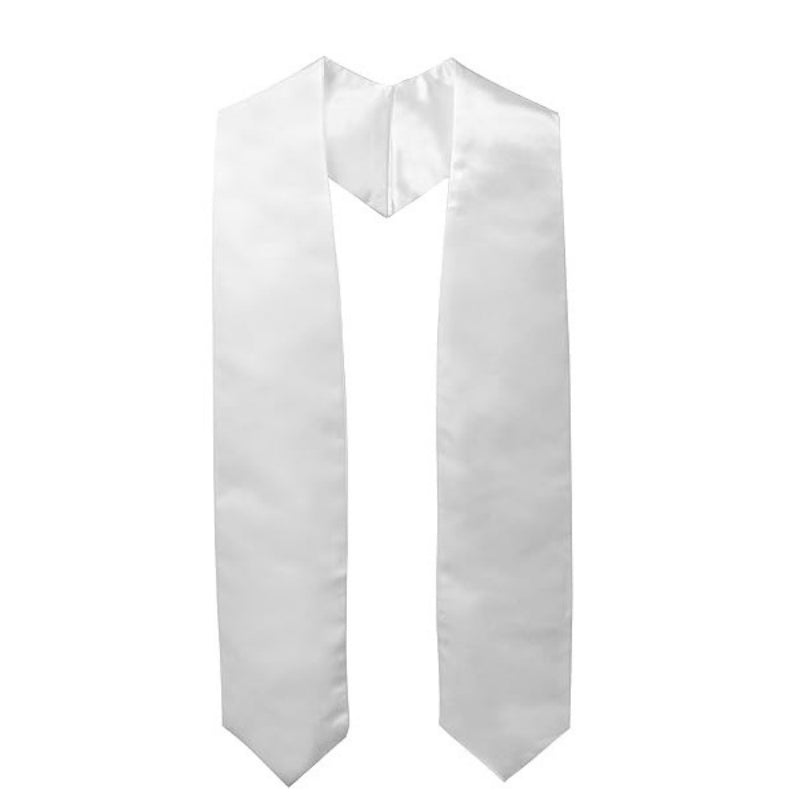 Satin graduation stole silky white fabric with tapered ends