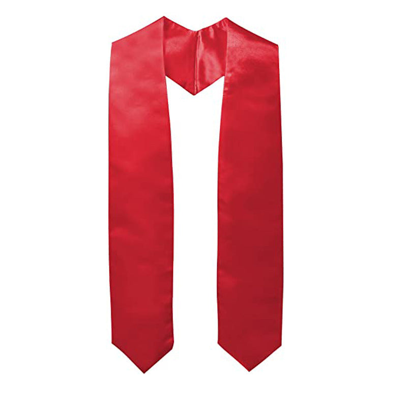 Satin graduation stole vibrant crimson red drape flat view