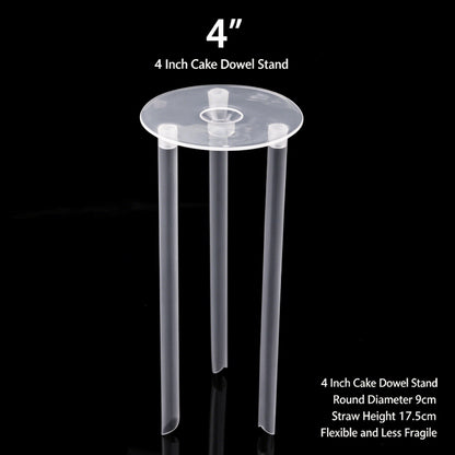 Plastic cake dowel stand - 9cm clear plate for 4-inch cake 5-set pack