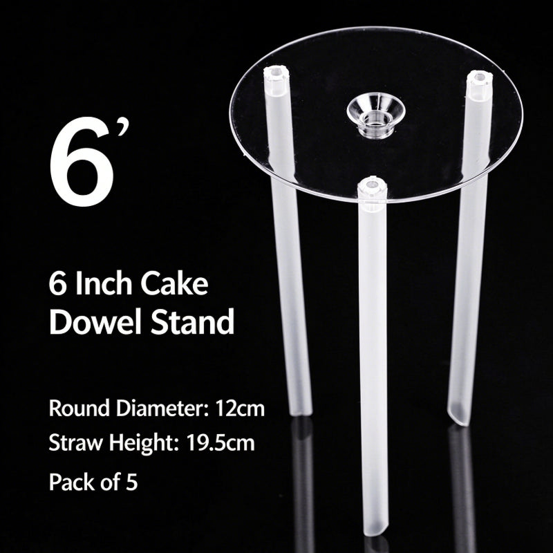 Plastic cake dowel stand - 6-inch standard clear 5-set pack