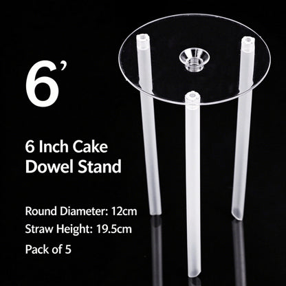Plastic cake dowel stand - 6-inch standard clear 5-set pack
