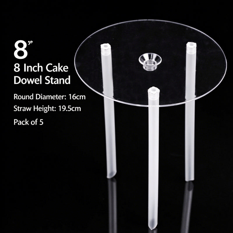 Plastic cake dowel stand - 8-inch standard clear 5-set pack