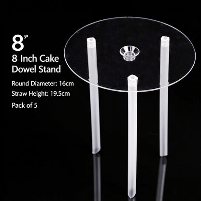 Plastic cake dowel stand - 8-inch standard clear 5-set pack