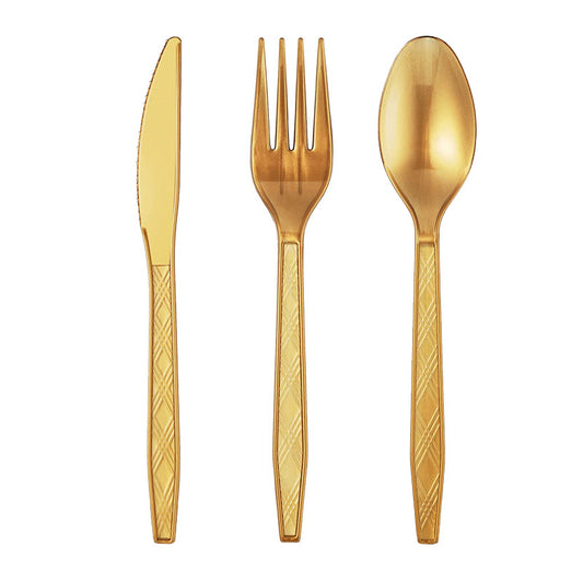Gold Silver White & Rainbow Disposable Forks Knives Spoons – Party Cutlery Set