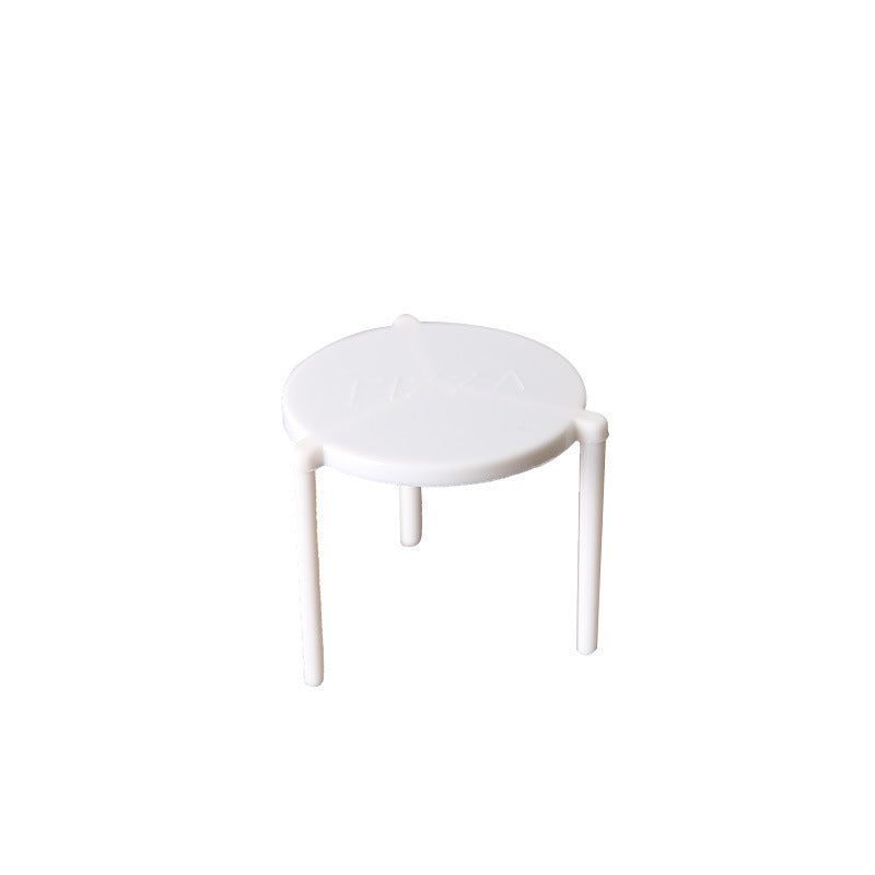 Pizza saver stand single white tripod perspective view showing top disc and legs
