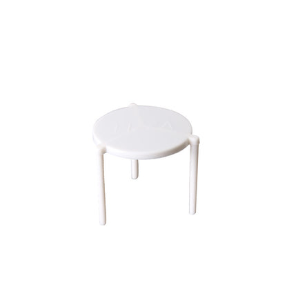 Pizza saver stand single white tripod perspective view showing top disc and legs